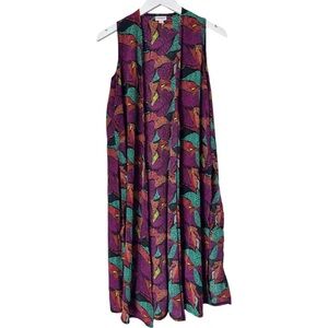 LULAROE Joy Open Front Duster Length Kimono Vest Purple Multi Print Size Small